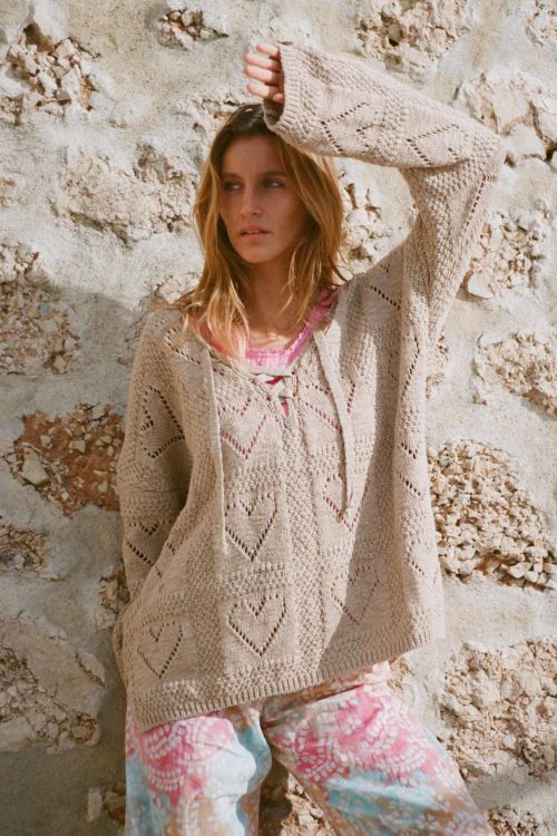 Knitted Jumper Happy Hearts - Sand