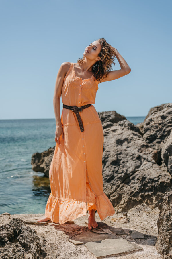 Sleeveless Maxi Dress Vamos a la Playa - Orange