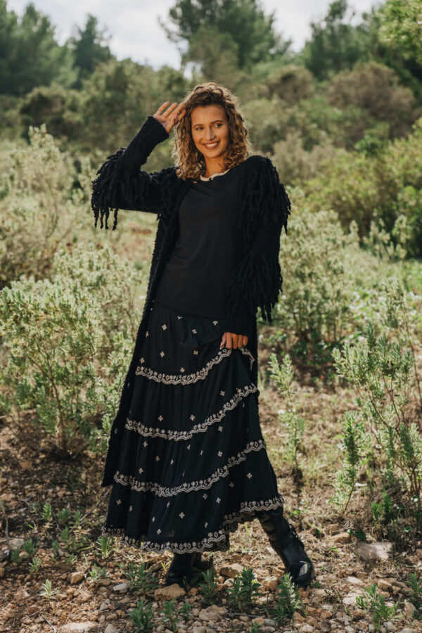 Long Fringed Knitted Cardigan Corazon – Black